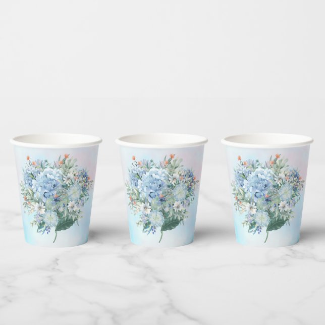 Blue Hydrangea Watercolor Paper Cups (Multi)