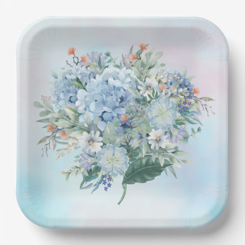 Blue Hydrangea Watercolor Paper Plate