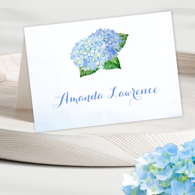 Blue Hydrangea Watercolor Personalized Place Cards (Creator Uploaded)