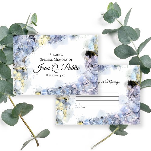 Blue Hydrangea Watercolor Share a Memory Funeral  Note Card