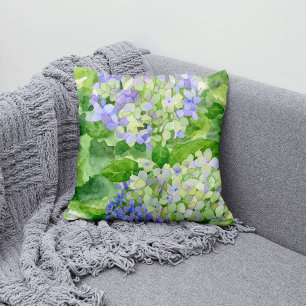 Blue Hydrangea Watercolor Throw Pillow