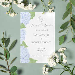 Blue Hydrangea Watercolor Wedding Announcement Postcard