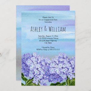 Blue hydrangea watercolor wedding engagement party invitation