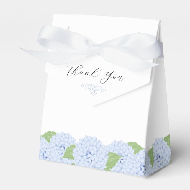 Blue Hydrangea Watercolor Wedding Favor Boxes (Front Side)
