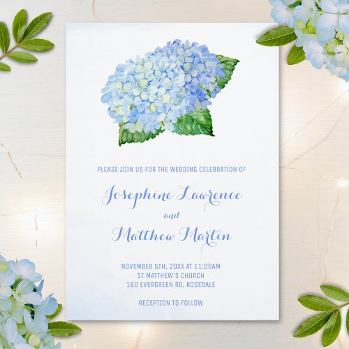 Blue Hydrangea Watercolor Wedding Invitations