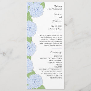 Blue Hydrangea Watercolor Wedding Program