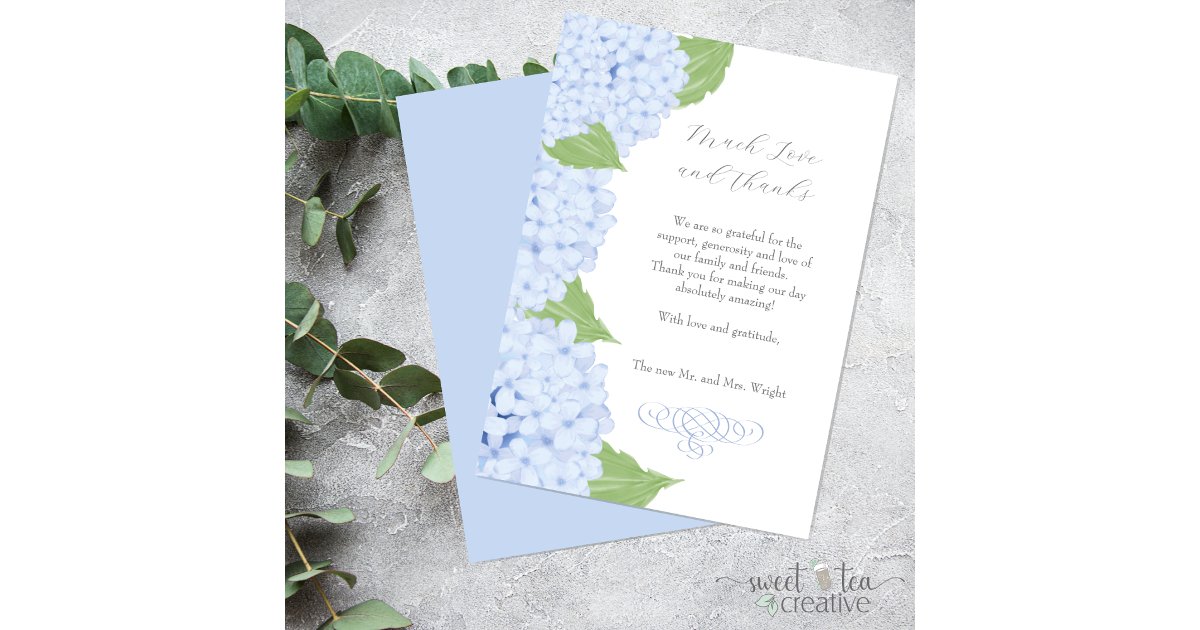 Blue Hydrangea Watercolor Wedding Thank You Card | Zazzle