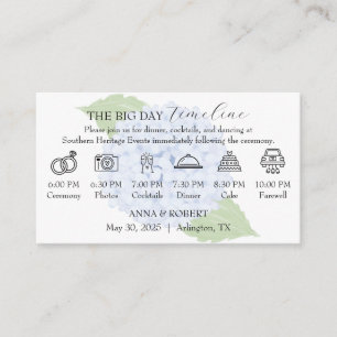 Blue Hydrangea Watercolor Wedding Timeline Enclosure Card