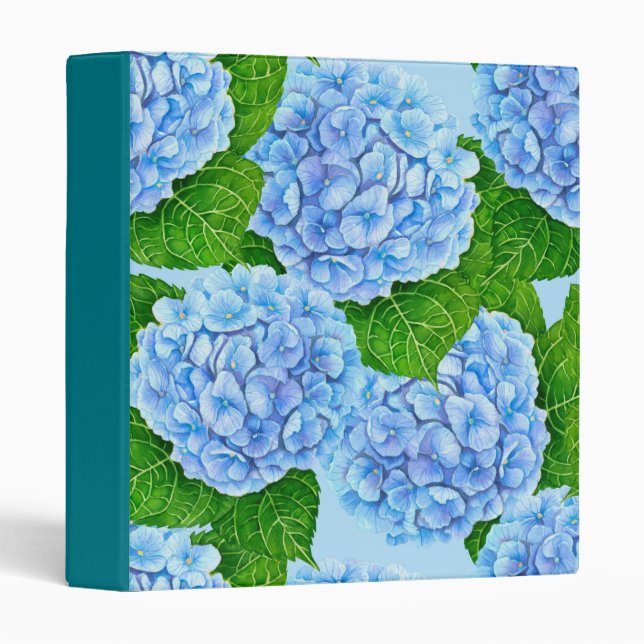 Blue hydrangea waterolor pattern 3 ring binder (Front/Spine)