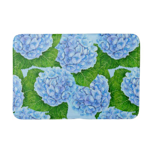 Blue hydrangea waterolor pattern bath mat