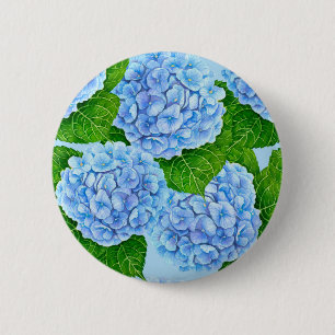 Blue hydrangea waterolor pattern button