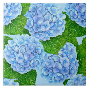 Blue hydrangea waterolor pattern ceramic tile