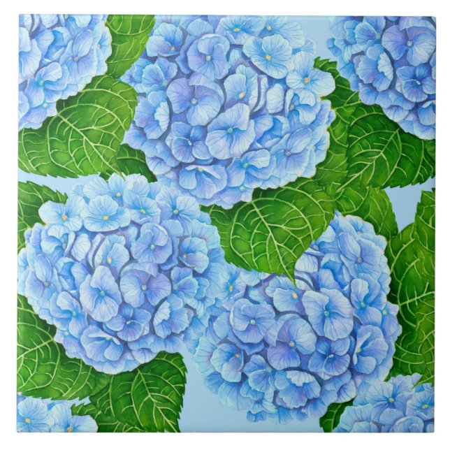 Blue hydrangea waterolor pattern ceramic tile (Front)