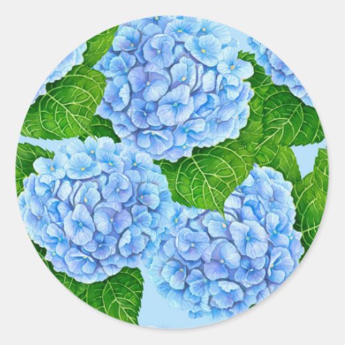 Blue hydrangea waterolor pattern classic round sticker