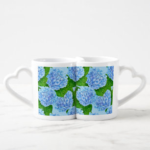 Blue hydrangea waterolor pattern coffee mug set