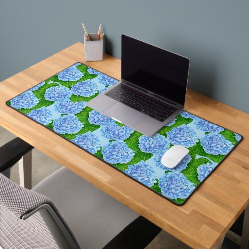 Blue hydrangea waterolor pattern desk mat