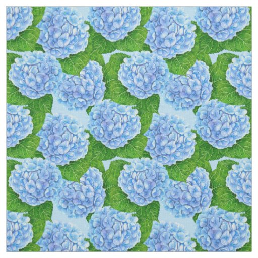 Blue hydrangea waterolor pattern fabric
