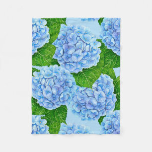 Blue hydrangea waterolor pattern fleece blanket