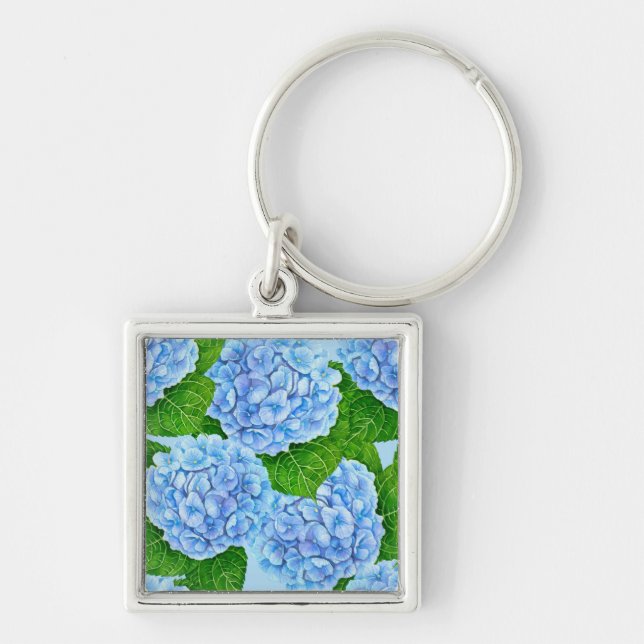 Blue hydrangea waterolor pattern keychain (Front)