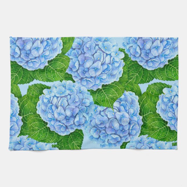 Blue hydrangea waterolor pattern kitchen towel (Horizontal)