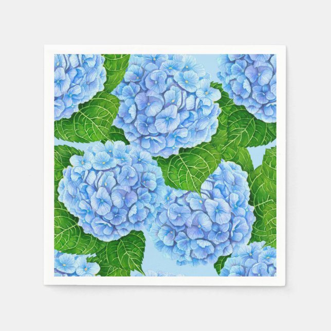 Blue hydrangea waterolor pattern napkins (Front)