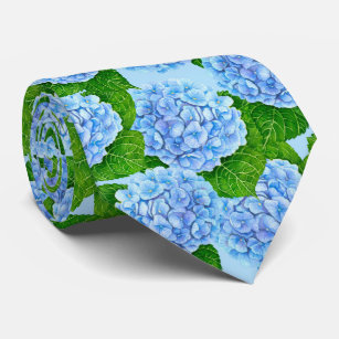 Blue hydrangea waterolor pattern neck tie