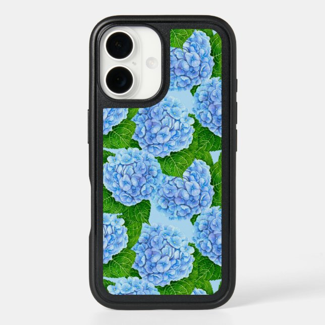 Blue hydrangea waterolor pattern otterbox iPhone case (Back)