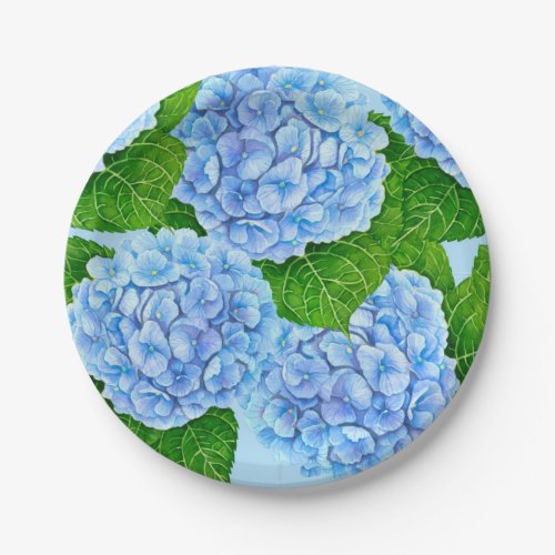 Blue hydrangea waterolor pattern paper plates