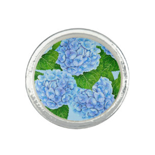 Blue hydrangea waterolor pattern ring