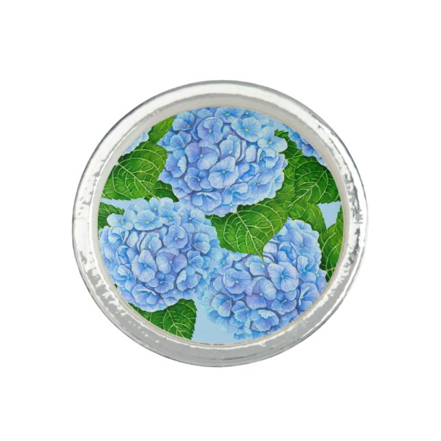 Blue hydrangea waterolor pattern ring (Front)