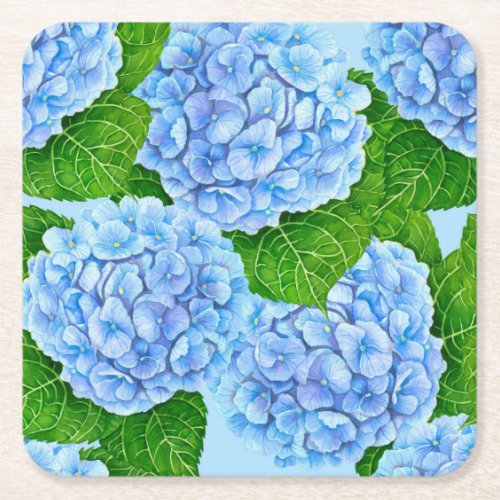 Blue hydrangea waterolor pattern square paper coaster
