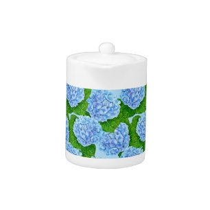 Blue hydrangea waterolor pattern teapot