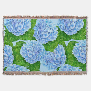 Blue hydrangea waterolor pattern throw blanket