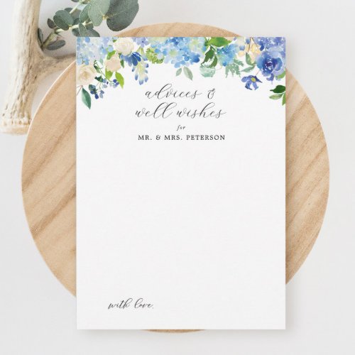 Blue Hydrangea Wedding Advice and Wishes Invitation