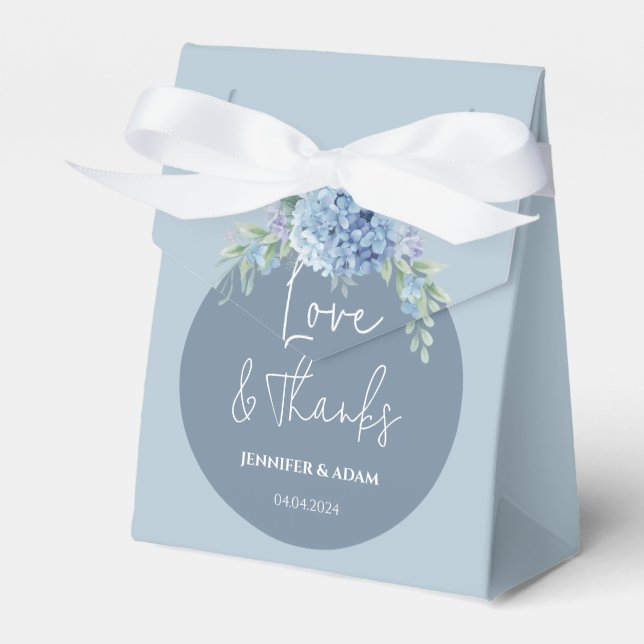 Blue Hydrangea Wedding Bridal Favor Thank You Bag Boxes (Front Side)