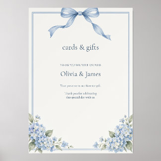 Blue Hydrangea Wedding Cards and Gifts Sign & Holder