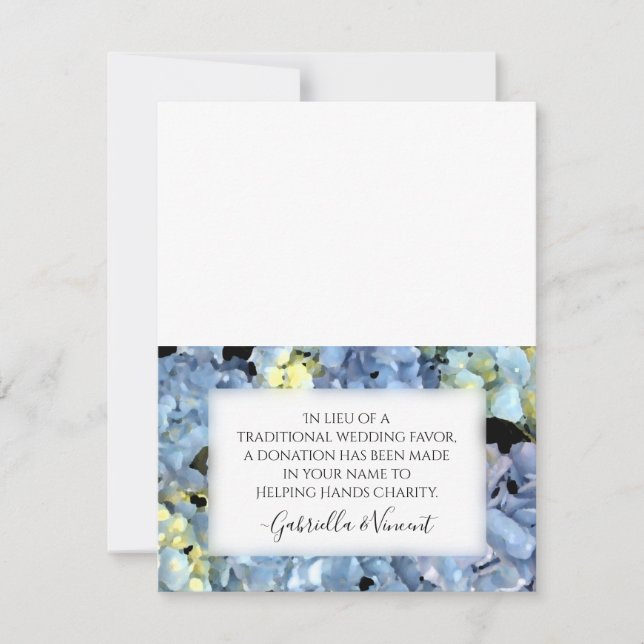 Blue Hydrangea Wedding Charity Favor Card (Front)