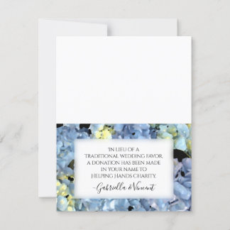 Blue Hydrangea Wedding Charity Favor Card