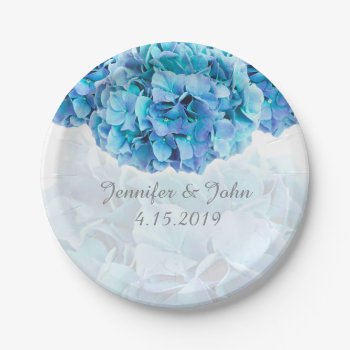 Blue Hydrangea Wedding Collection Paper Plate by FancyMeWedding at Zazzle