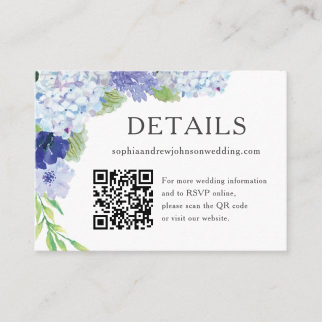 Blue Hydrangea Wedding Details Card (Front)