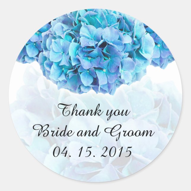 Blue hydrangea wedding favor tag sticker (Front)