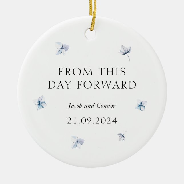 Blue Hydrangea Wedding Gift Christmas Ceramic Tree Ornament (Front)