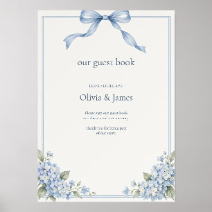 Blue Hydrangea Wedding Guest Book Sign & Holder