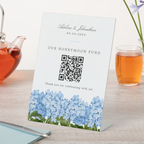 Blue Hydrangea Wedding Honeymoon Fund Contribution Pedestal Sign