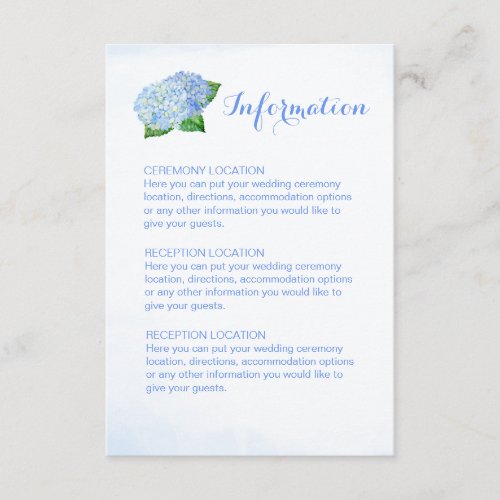 Blue Hydrangea Wedding Information Cards