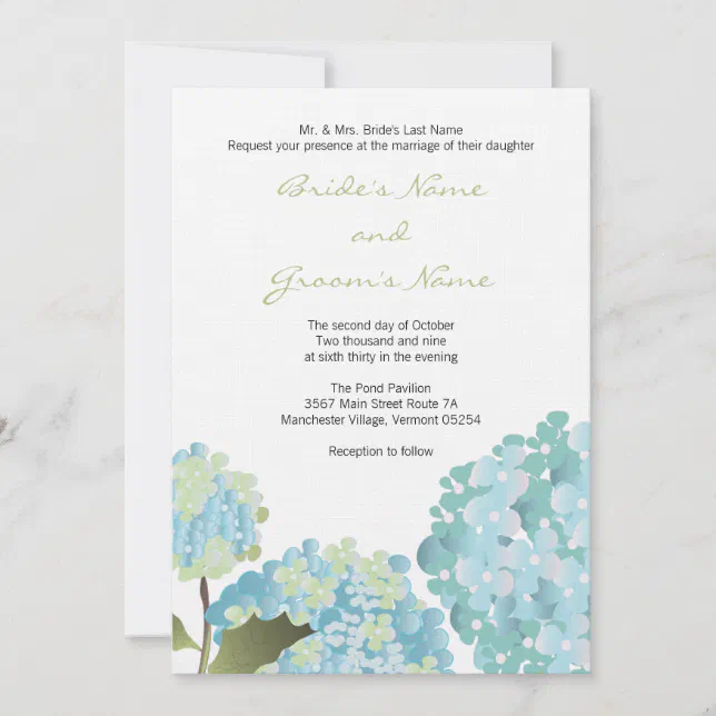 Blue Hydrangea Wedding Invitation Zazzle
