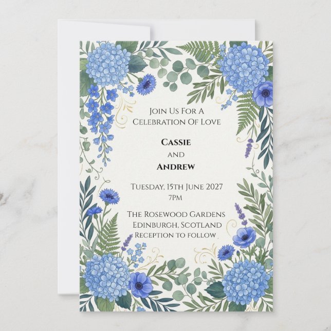 Blue Hydrangea Wedding Invitation (Front)