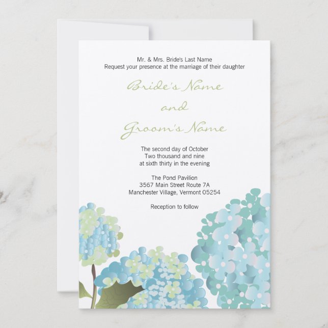 Blue Hydrangea Wedding Invitation (Front)
