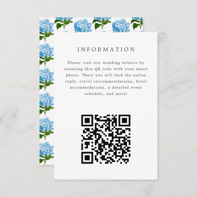 Blue Hydrangea Wedding Invitation Insert Card (Front/Back)