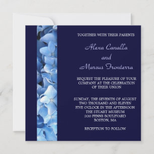 Blue Hydrangea Wedding Invitation - Two-sided